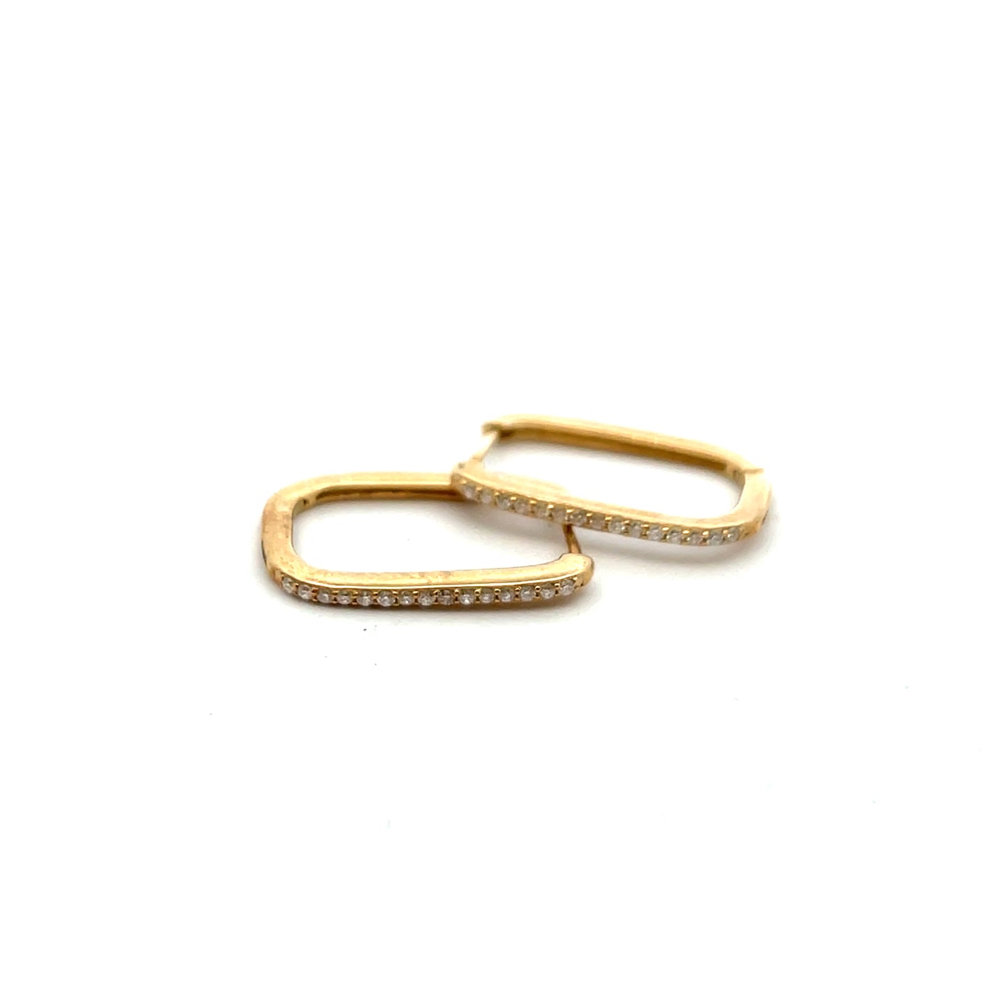 9ct Yellow Gold Rectangular Hoop Diamond Earrings