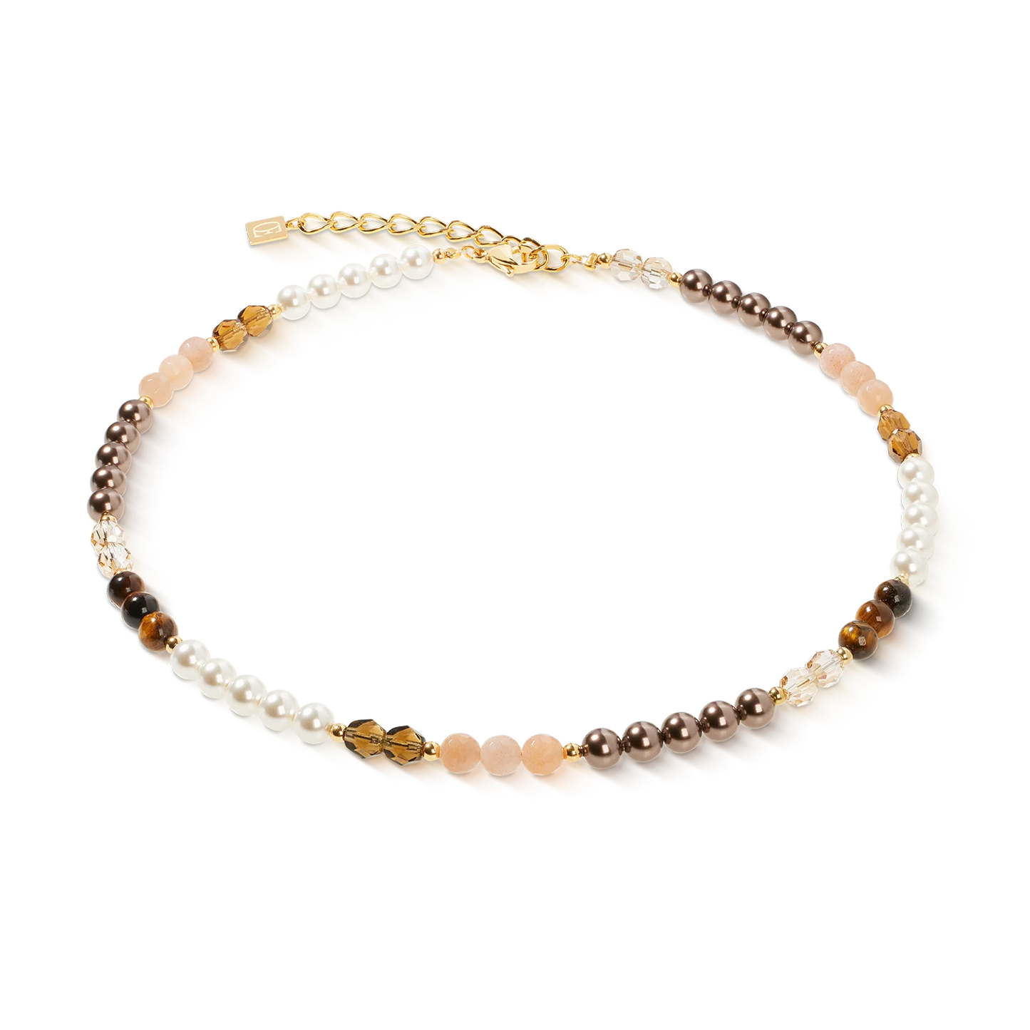 Coeur De Lion Brown, Pink and Imitation Pearls Yellow Gold Plated Necklace