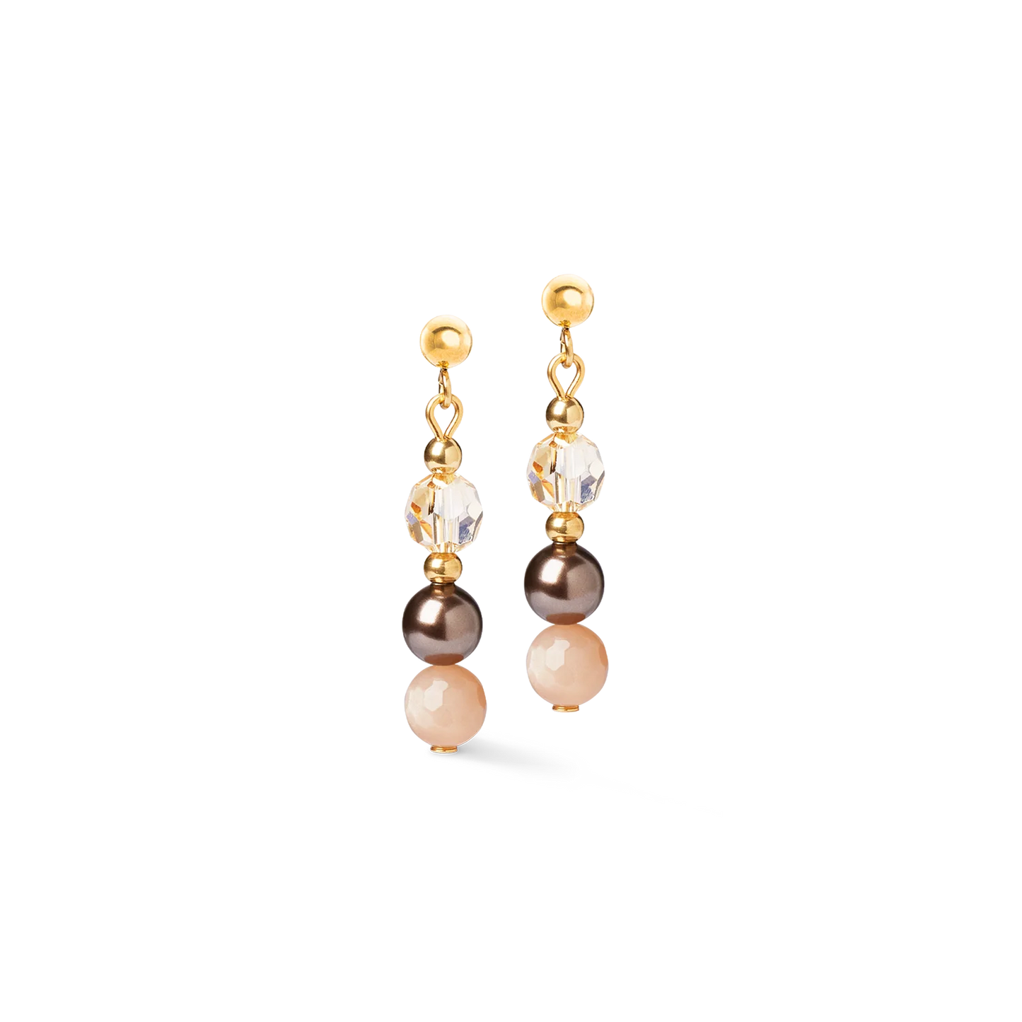 Coeur De Lion Brown, Pink and Imitation Pearl Yellow Gold Plated Drop Earrings