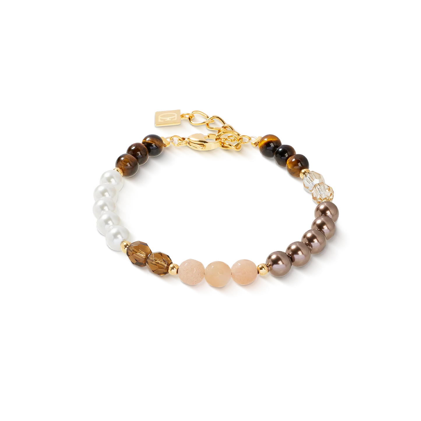 Coeur De Lion Precious Elysia Brown, Pink and Imitation Pearl Yellow Gold Plated Bracelet