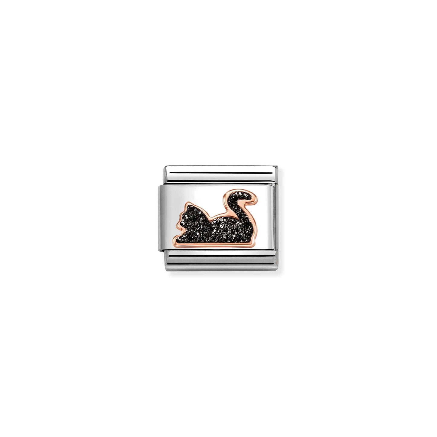 Nomination Classic Rose Gold Black Glitter Cat Charm 430205/32