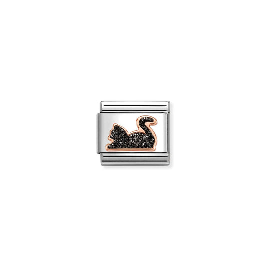 Nomination Classic Rose Gold Black Glitter Cat Charm 430205/32