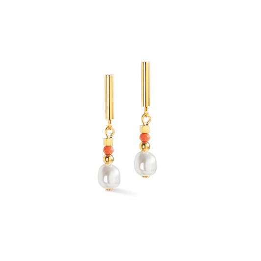 Coeur De Lion Coral Crystal Pearl Drop Earrings