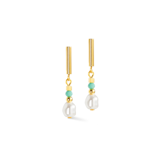 Coeur De Lion Mint Green Crystal Pearl Drop Earrings