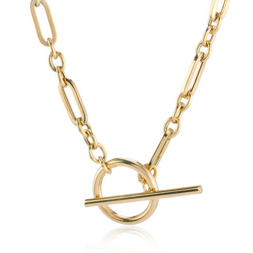 9ct Yellow Gold Hollow Link 18" T-Bar And Toggle Necklace