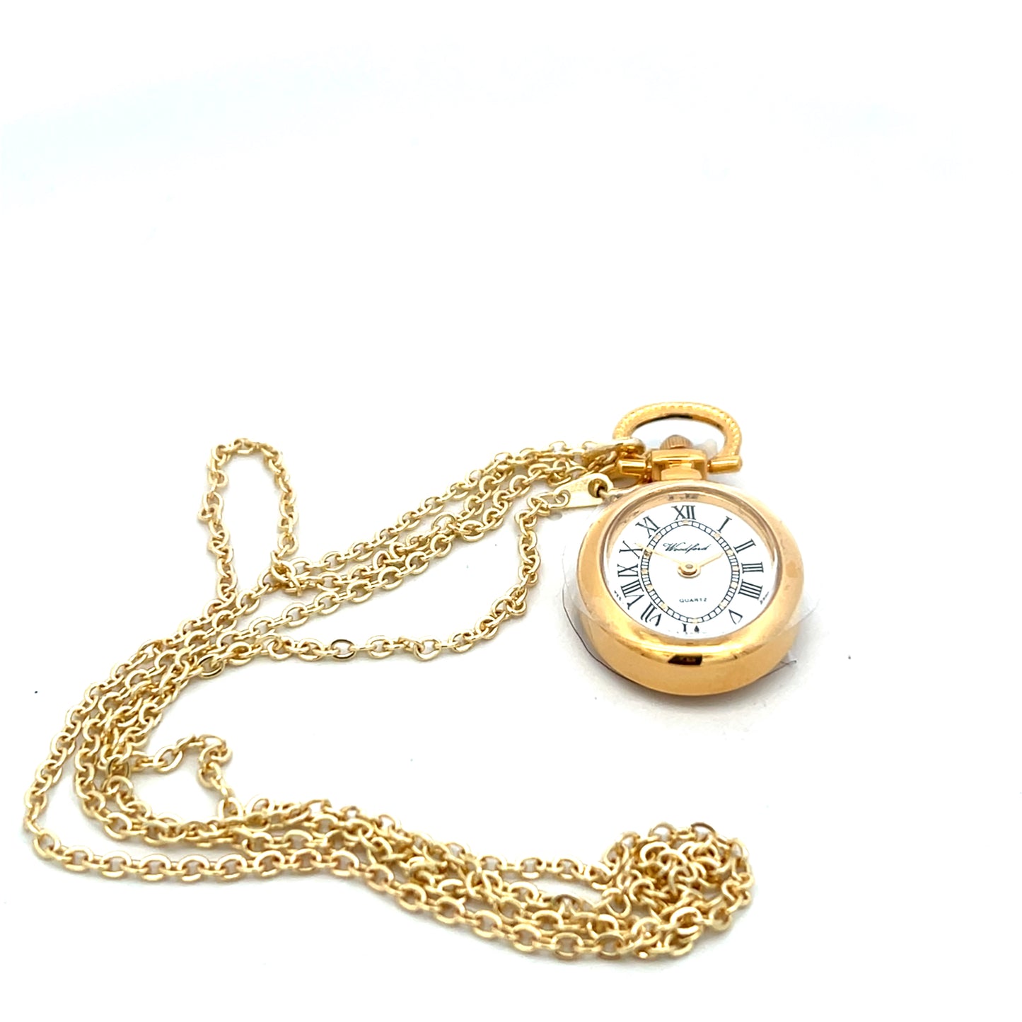 Gold Plated Oval Quartz Pendant Watch and 28" Chain