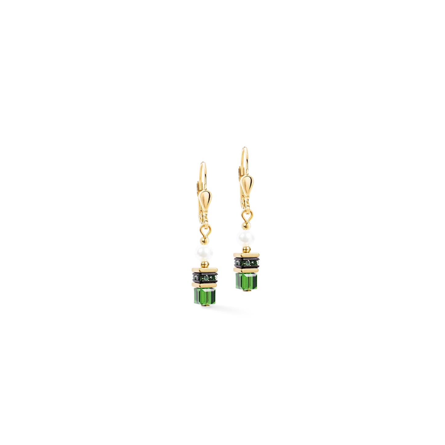 Coeur De Lion Sparkling Princess Green Gold Drop Earrings