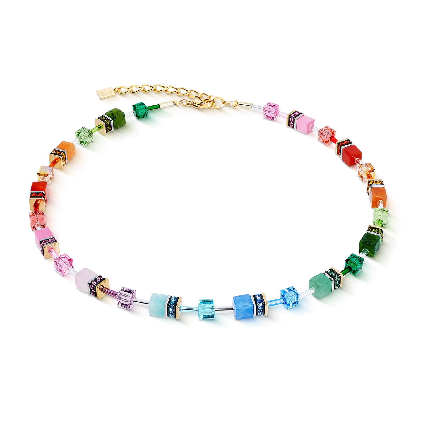 Coeur De Lion Iconic Precious Multi Coloured Rainbow Cube Necklace