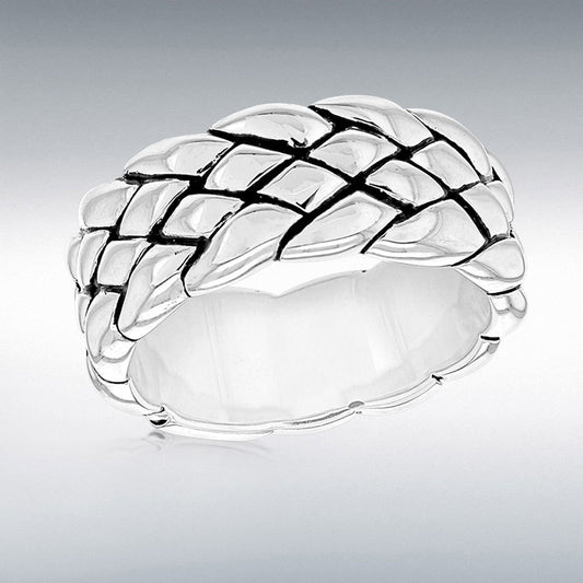 Sterling Silver Plain Square and Weave Ring Size U