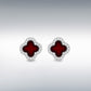 Sterling Silver Red Agate & Cubic Zirconia Four Petal Stud Earrings