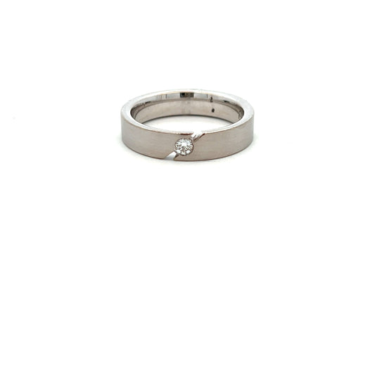 18ct White Gold Matte Finish 0.12ct Brilliant Cut Diamond Ring Size U