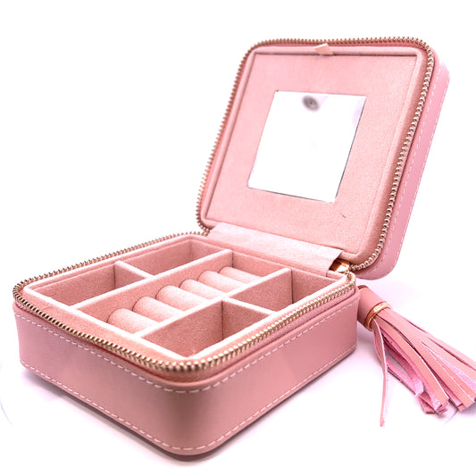 Pink Faux Leather Quilt Travel Jewellery Box