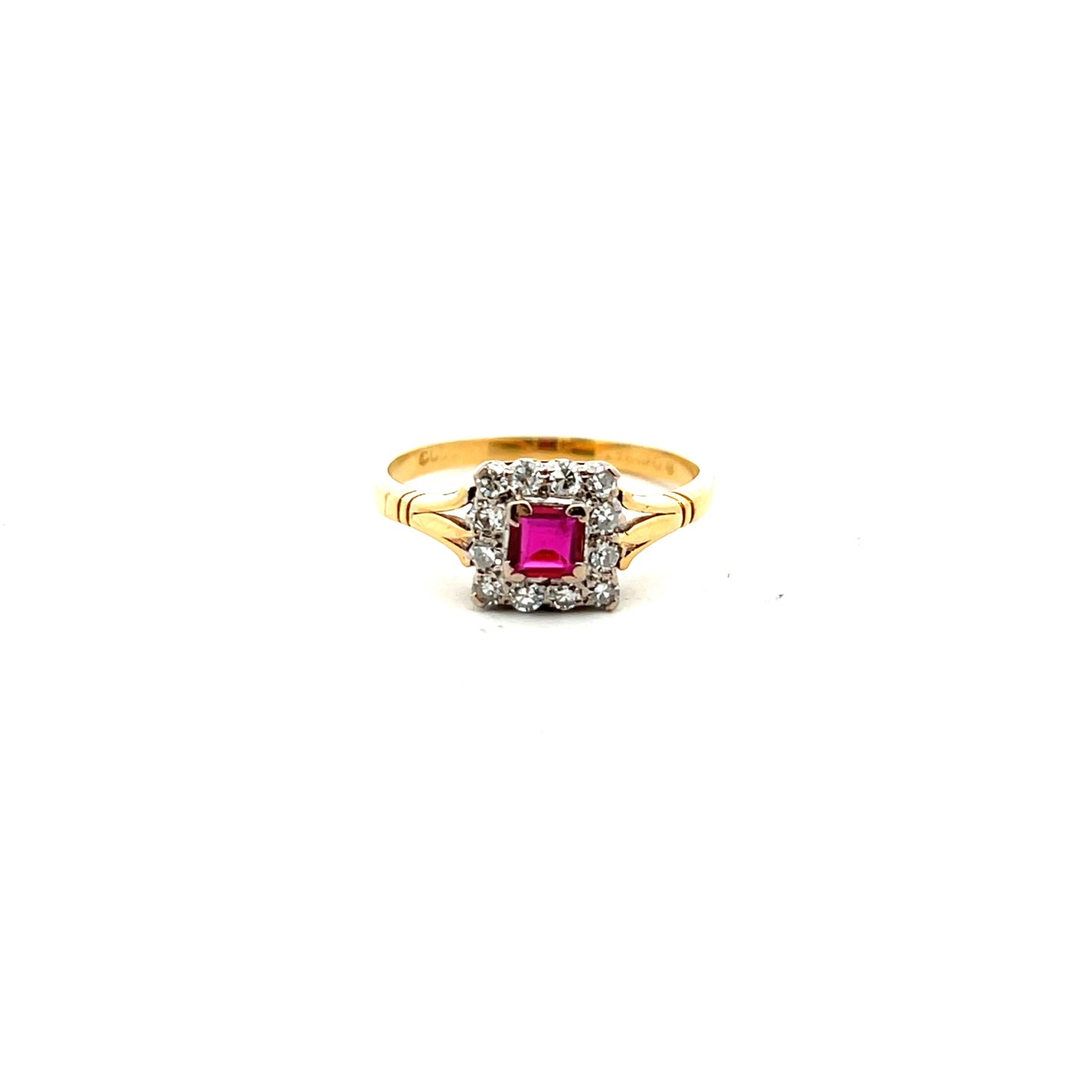 Pre-Owned 18ct Yellow Gold Ruby and Diamond Square Cluster Ring Size Q