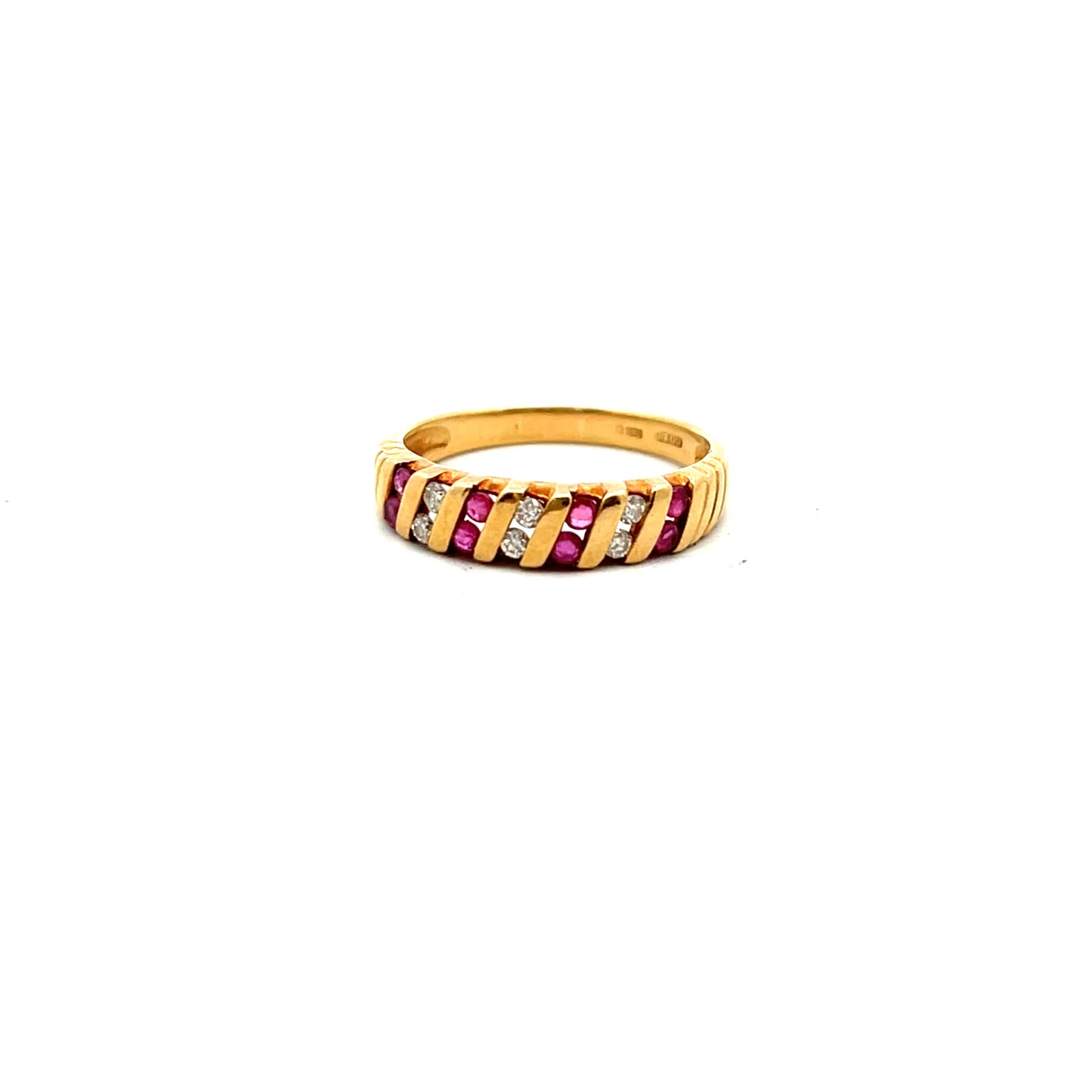 Pre-Owned 18ct Yellow Gold Ruby and Diamond Half Hoop Ring Size S
