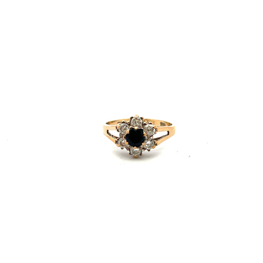 Pre-Owned 9ct Yellow Gold Sapphire and Cubic Zirconia Cluster Ring Size M