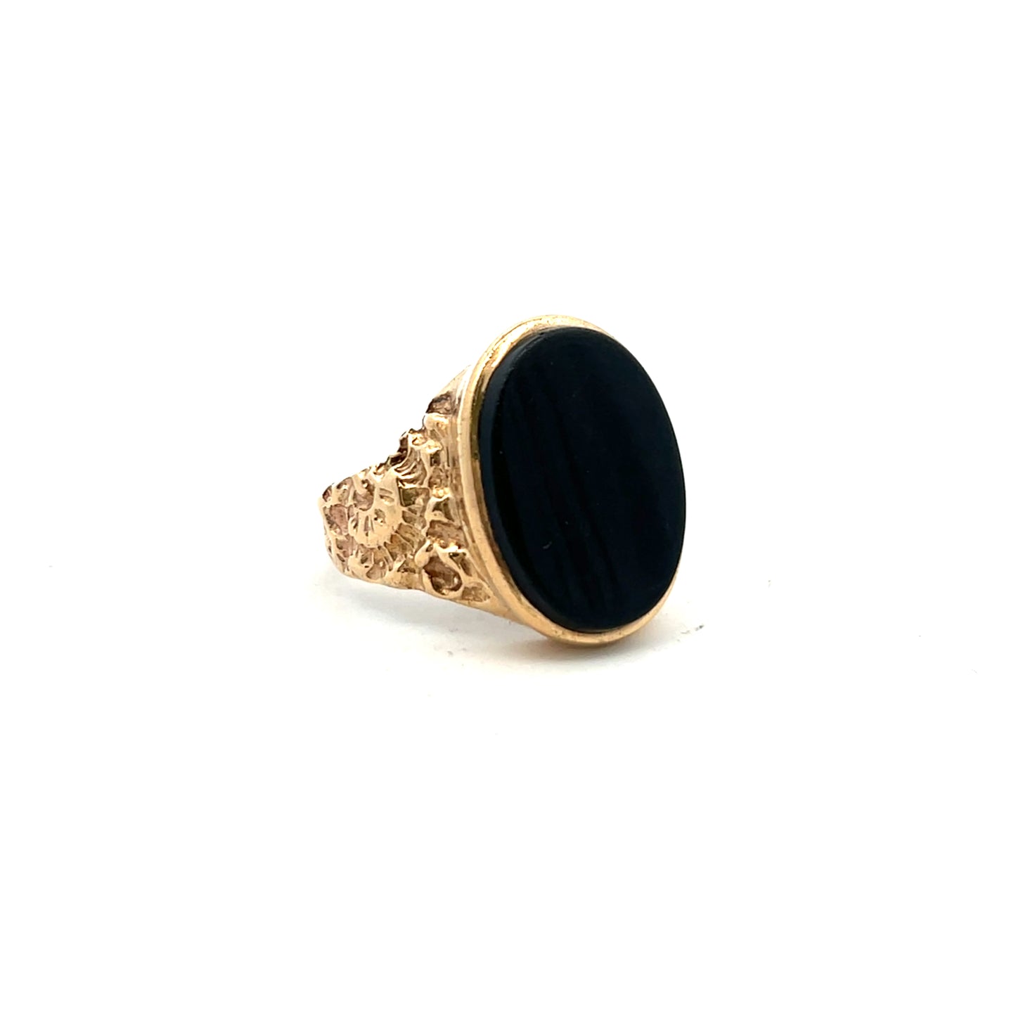 Pre-Owned 9ct Yellow Gold Gents Oval Onyx Signet Ring Size R1/2
