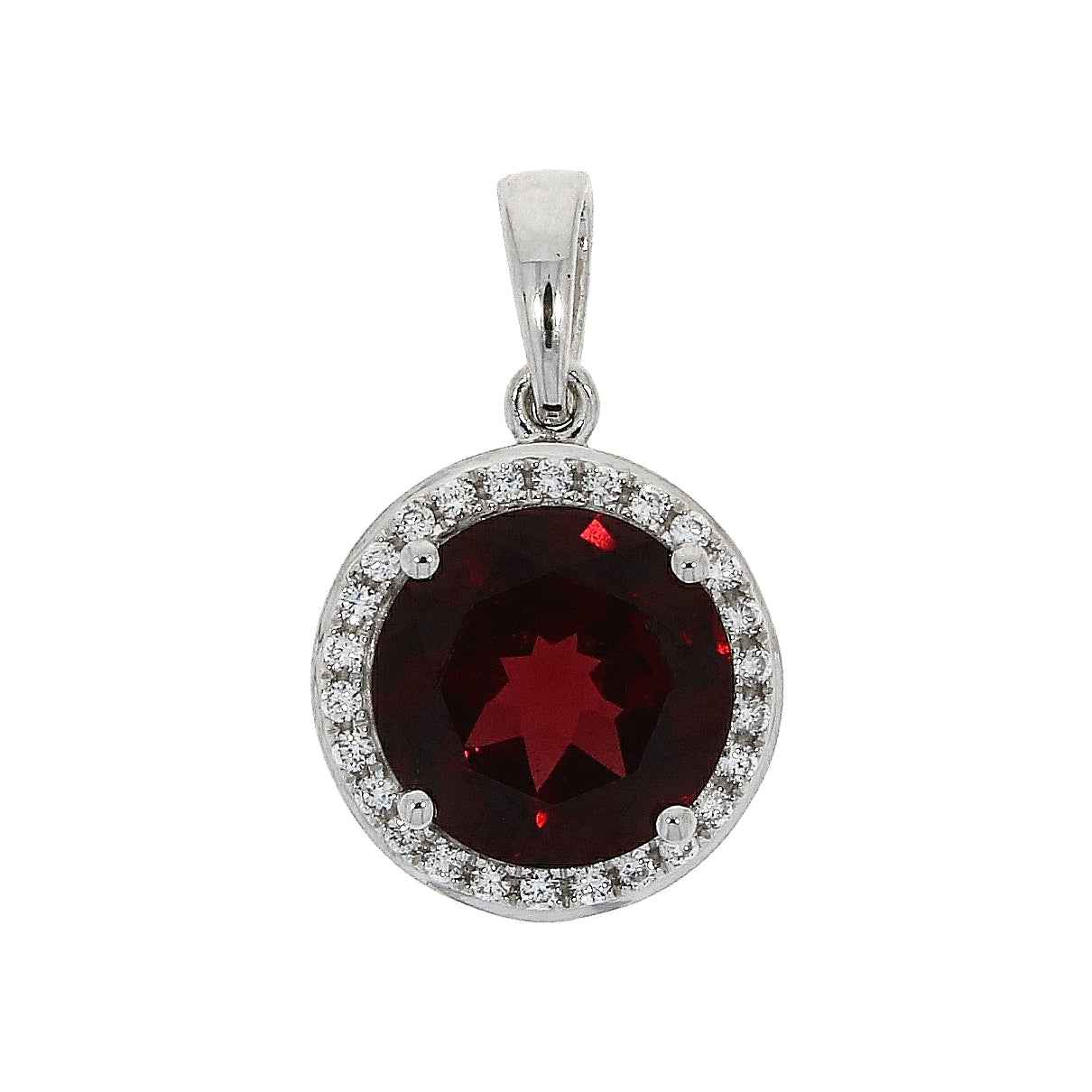 18ct White Gold Garnet And Diamond Cluster Pendant