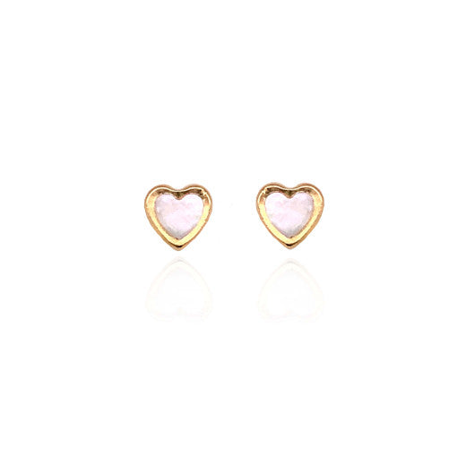 9ct Yellow Gold Mother Of Pearl Heart Stud Earrings