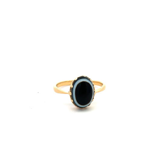 Pre-Owned Oval Black Banded "Eye" Agate Ring Size N