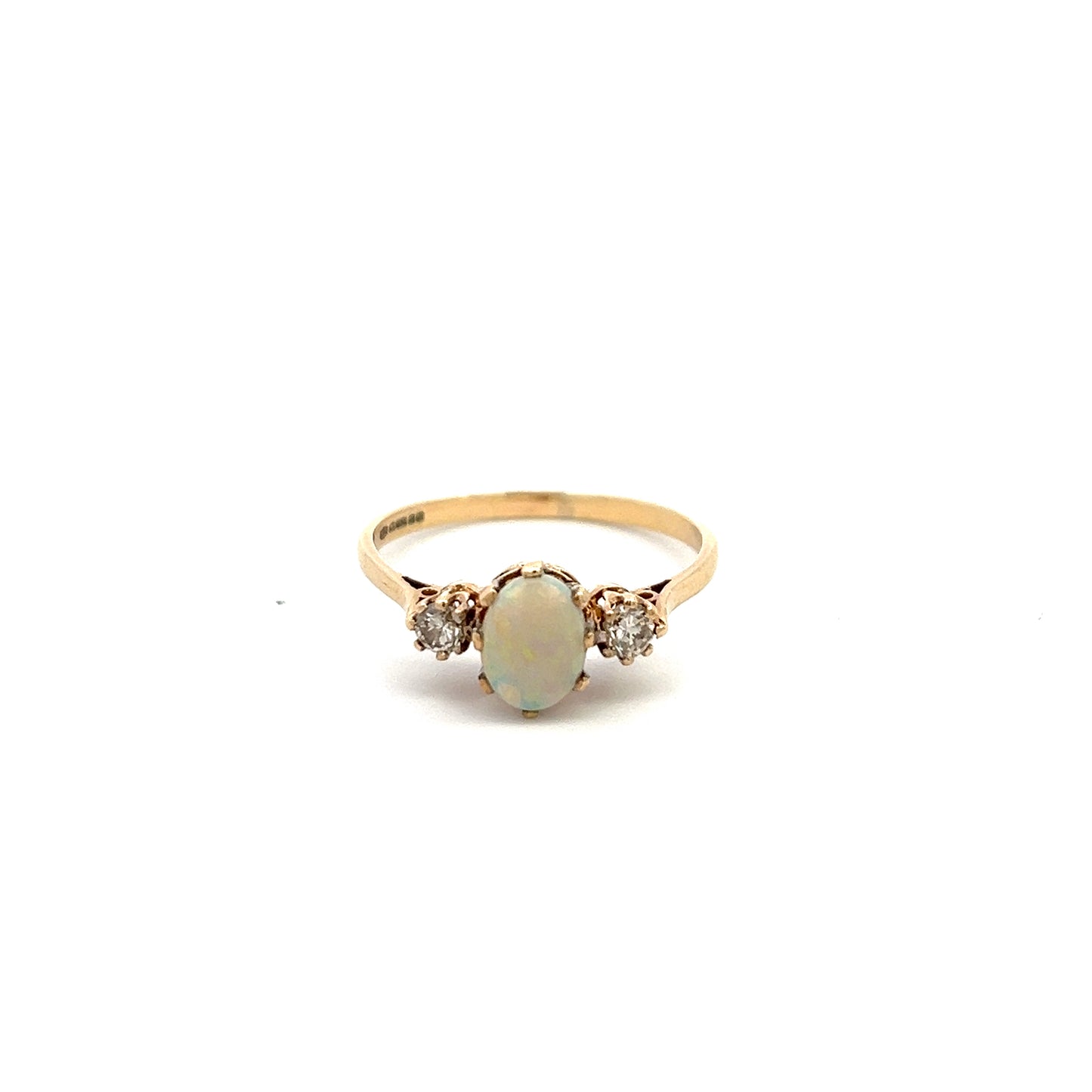 Pre-Owned 9ct Gold Opal And Diamond Three Stone Ring Size O