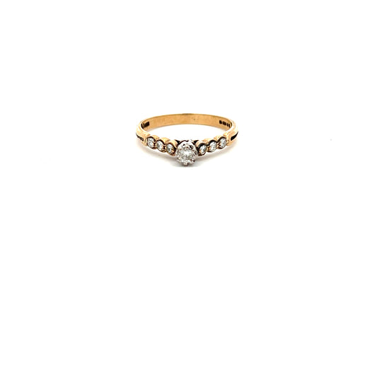 Pre-Owned 9ct Yellow Gold 0.10ct Diamond Ring with Diamond Shoulders Size M
