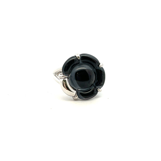Pre-Owned Sterling Silver Black Baccarat Flower Ring