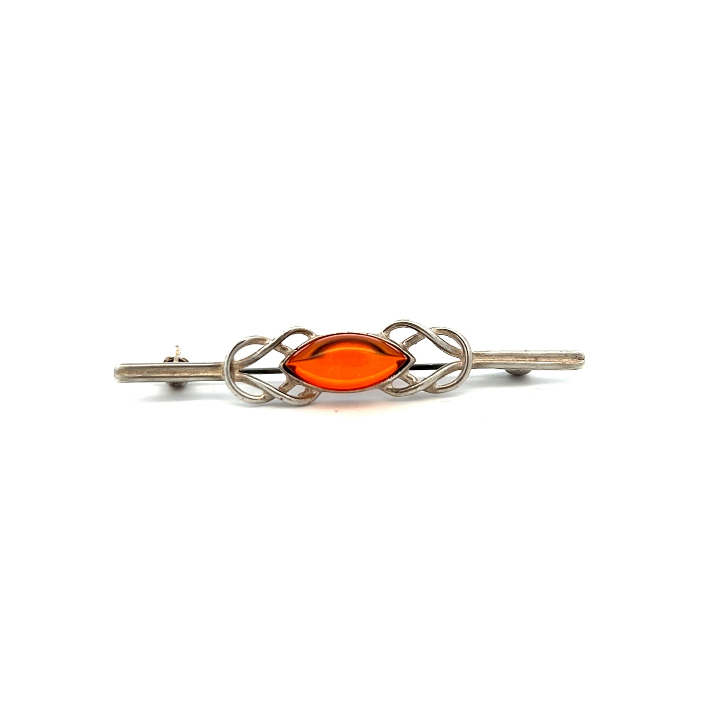 Pre-Owned Amber Celtic Knot Style Bar Brooch