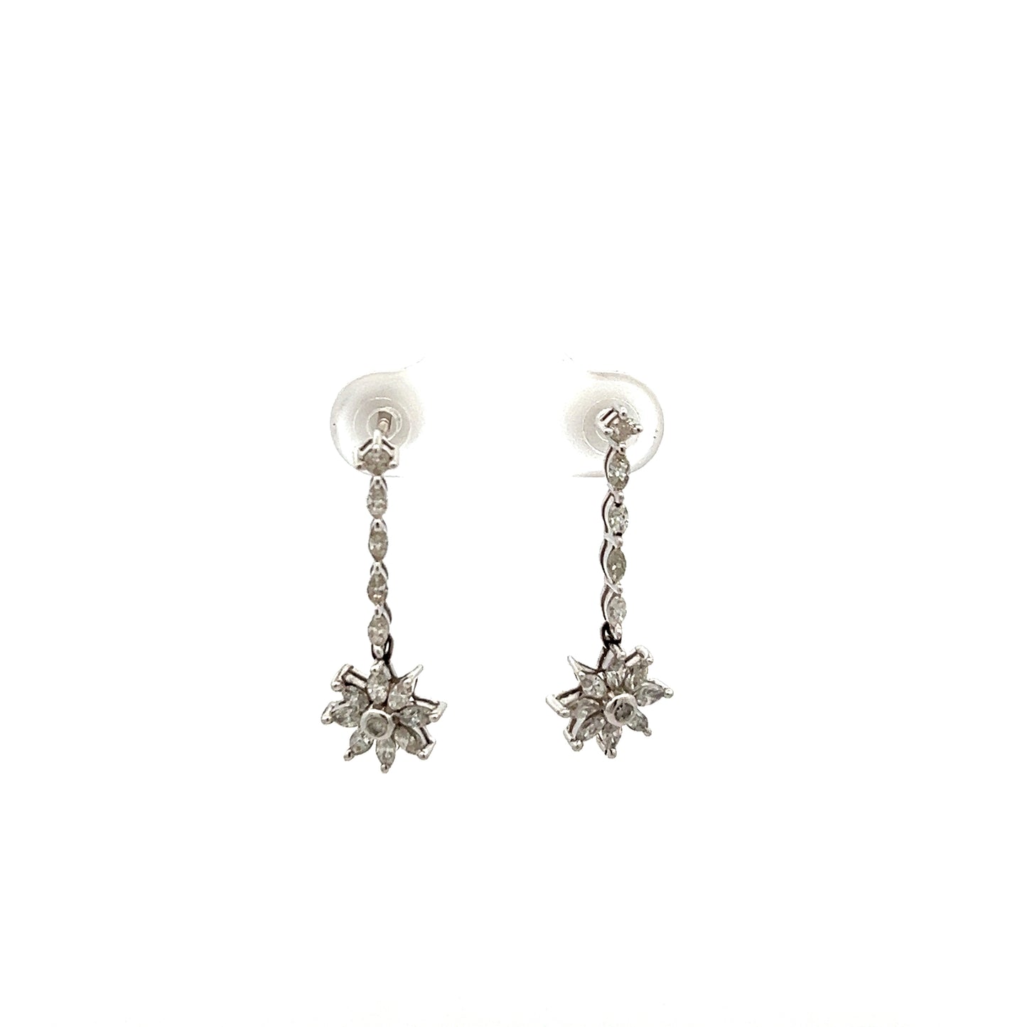 Pre-Owned Marquise and Brilliant Cut Diamond Cluster Drop Earrings