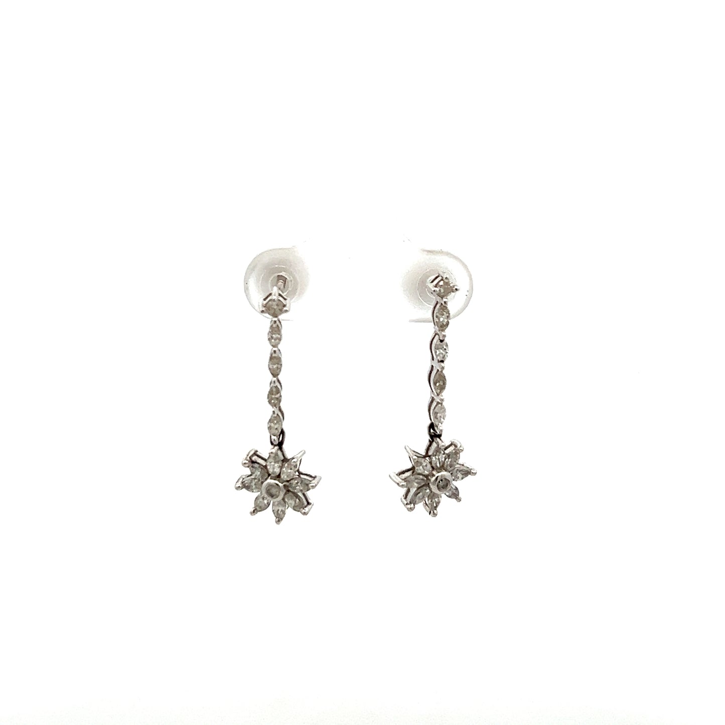 Pre-Owned Marquise and Brilliant Cut Diamond Cluster Drop Earrings