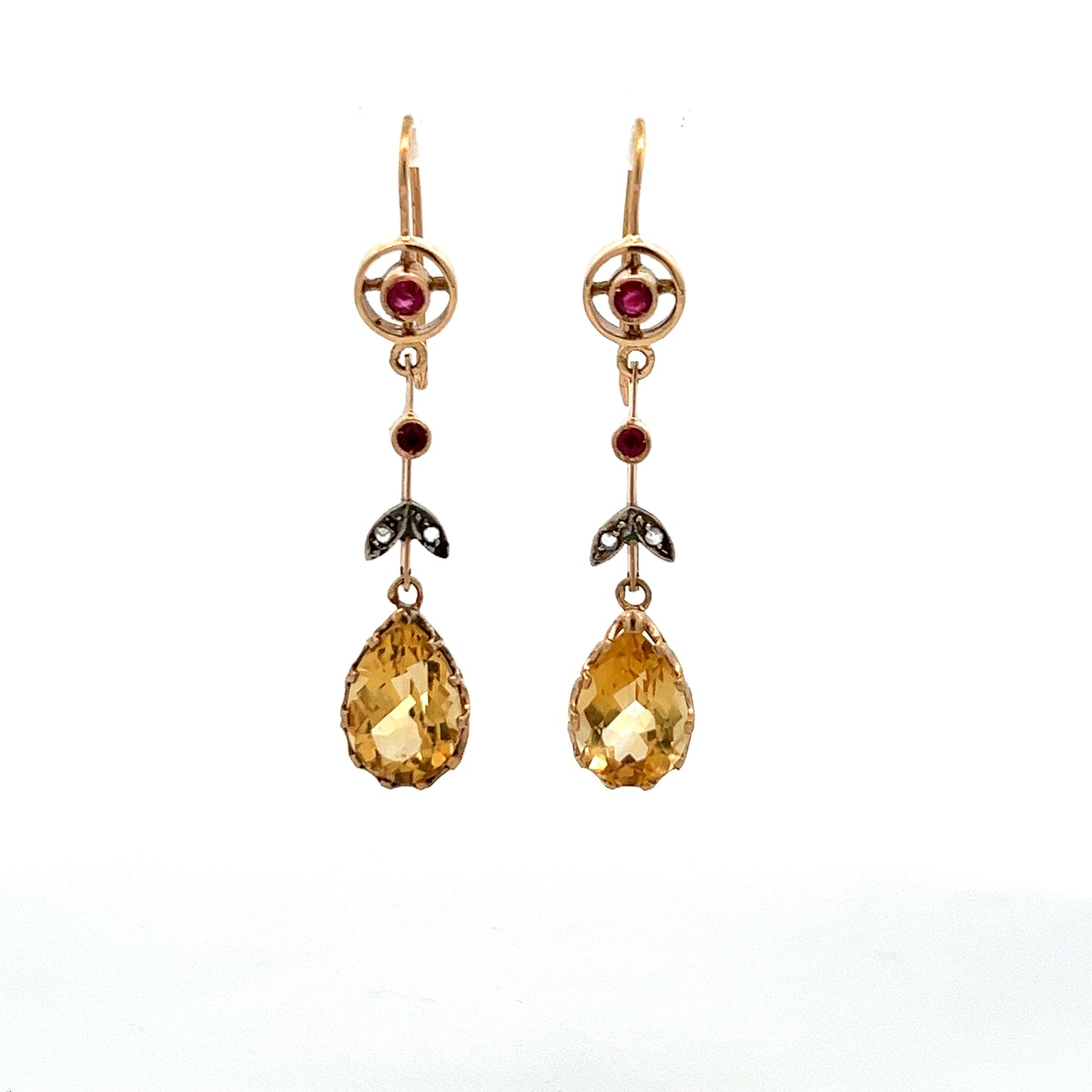 Pre-Owned Ruby, Diamond and Citrine Drop Earrings