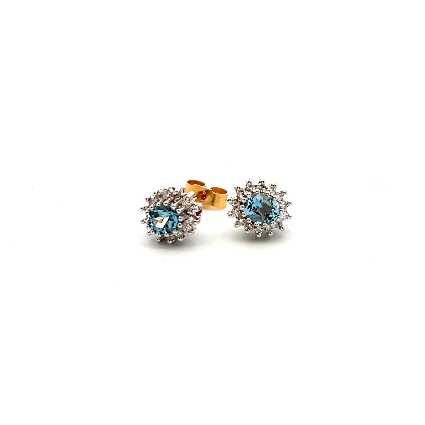 Pre-Owned 18ct Gold Aquamarine and Diamond Cluster Stud Earrings