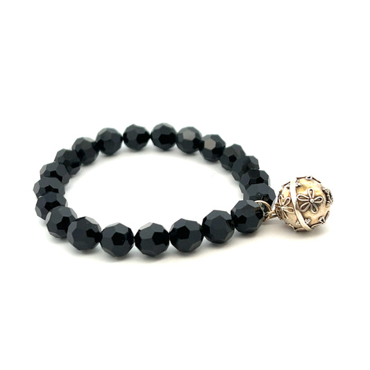 Pre-Owned Black Crystal Stretch Bracelet with Silver Dropper Charm