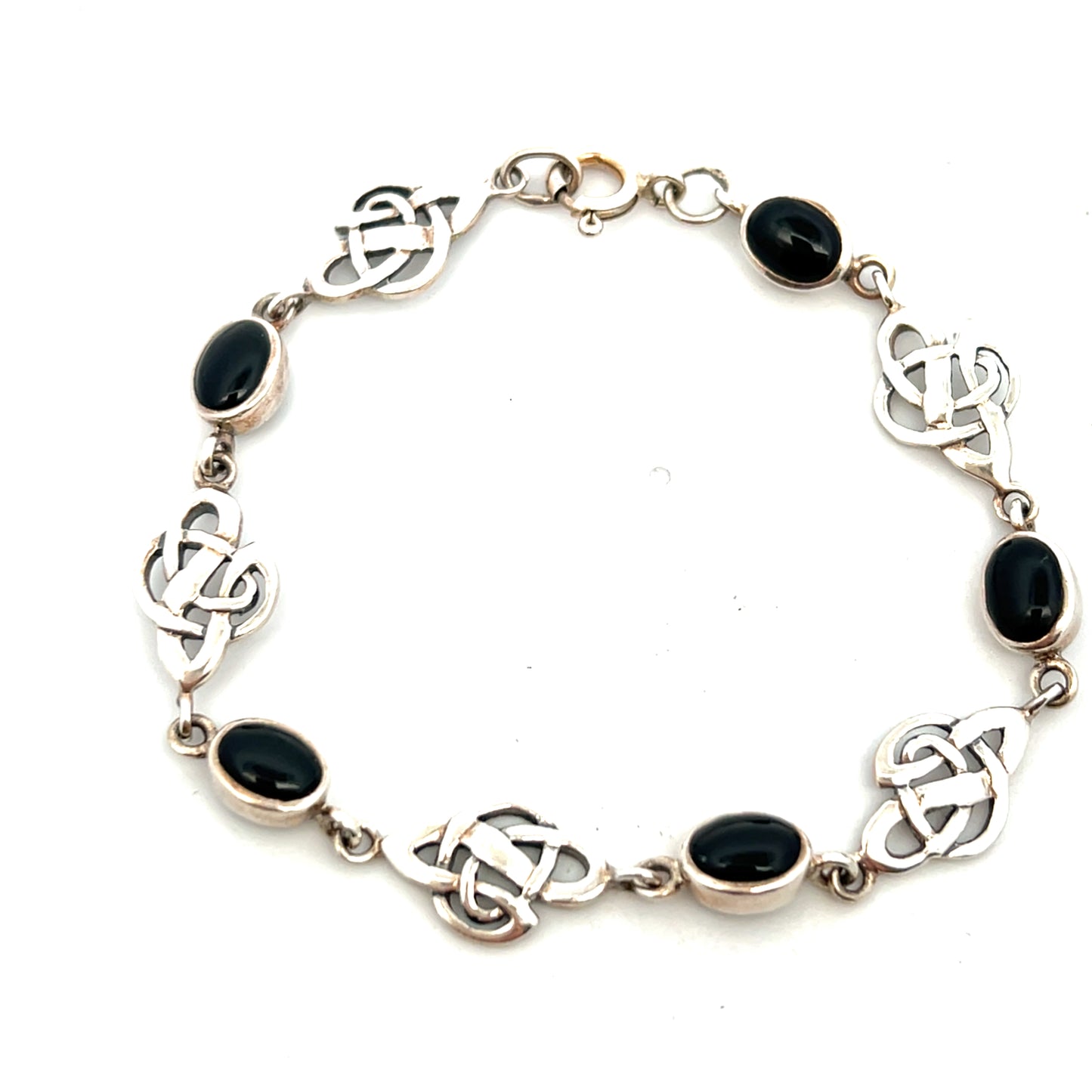 Pre-Owned Black Onyx and Celtic Link Design Bracelet