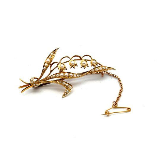 Pre-Owned Antique 1910 Edwardian Seed Pearl Lily Of The Valley Brooch