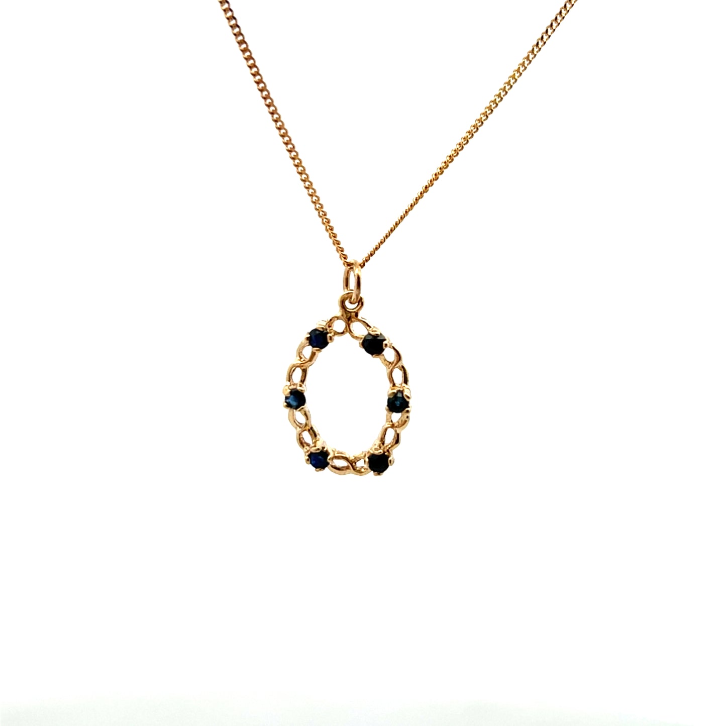 Pre-Owned 9ct Yellow Gold Sapphire Oval Necklace