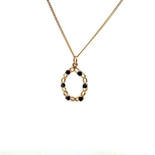 Pre-Owned 9ct Yellow Gold Sapphire Oval Necklace