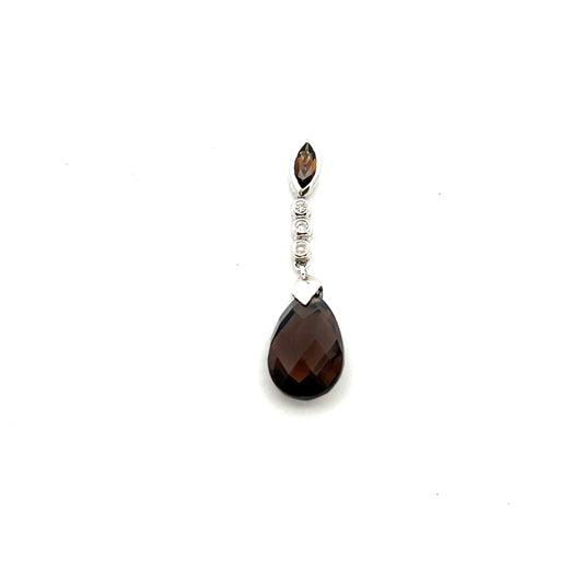 Pre-Owned 9ct White Gold Smokey Quartz and Diamond Pendant