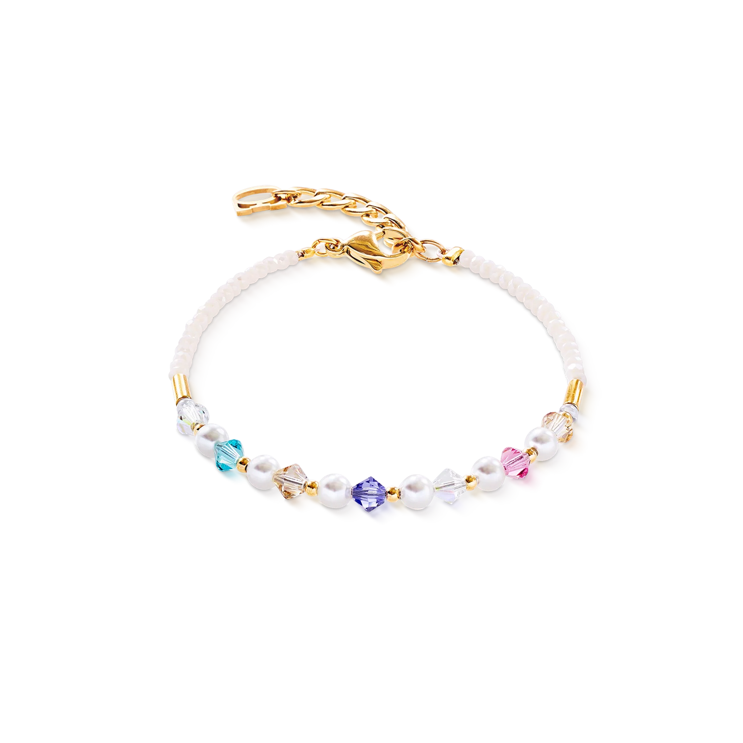 Coeur De Lion Yellow Gold Plated Princess Imitation Pearl Rainbow Bracelet