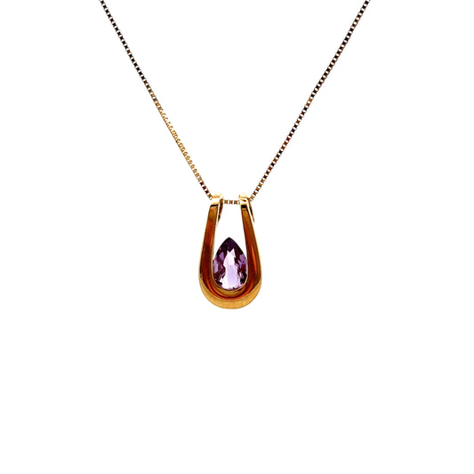 Pre-Owned 9ct Yellow Gold Slider Amethyst Necklace