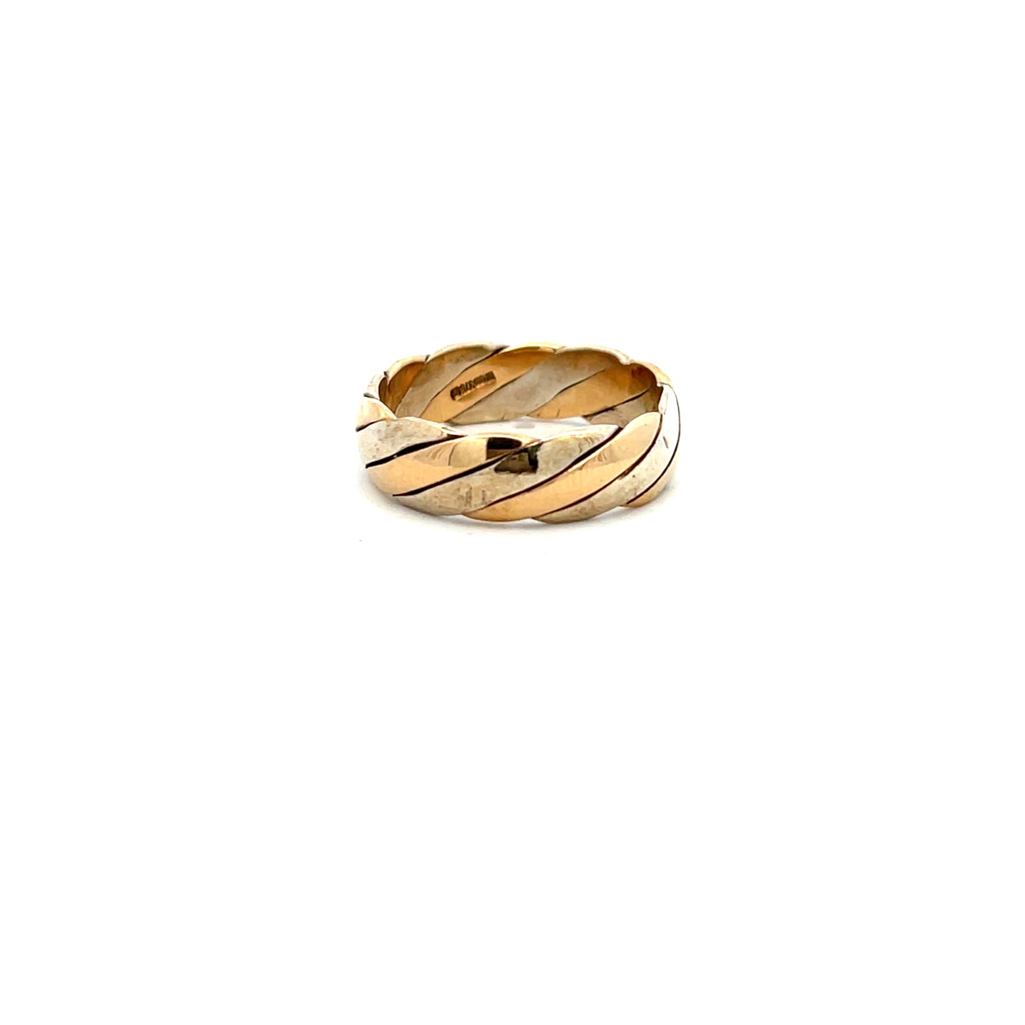 Pre-Owned 9ct White and Yellow Gold Twist Strands Band Size S