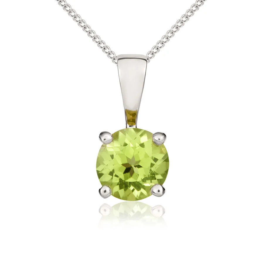 9ct White Gold Round Peridot Claw Pendant 5mm