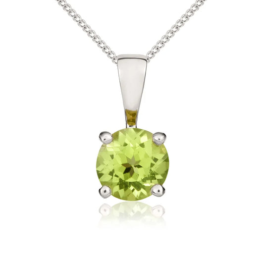 9ct White Gold Round Peridot Claw Pendant 5mm