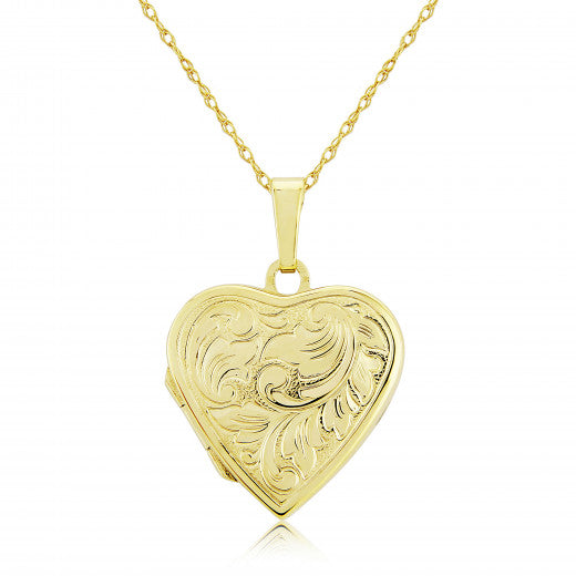9ct Yellow Gold Heart Embossed Locket and Chain