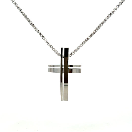 Unique & Co Stainless Steel Matt and Polished Cross Necklace 50cm