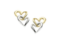 9ct White and Gold Double Open Heart Stud Earrings