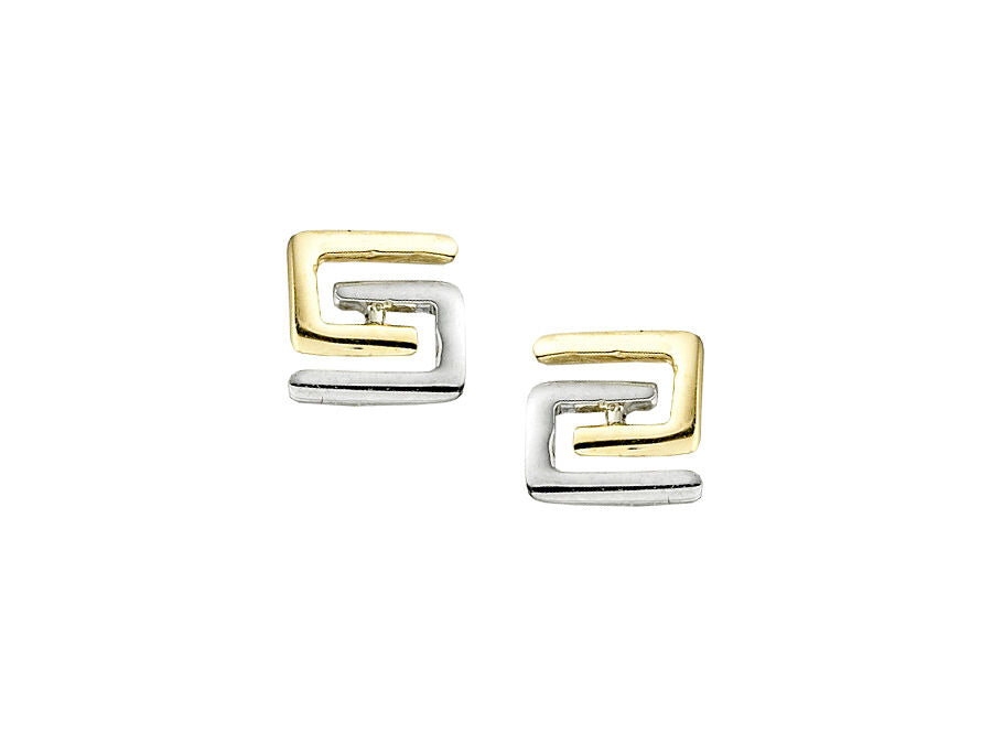 9ct Yellow and White Gold Square Interlock Design Stud Earrings