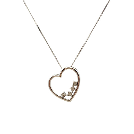 9ct White Gold Diamond Heart Slider Adjustable Chain Necklace