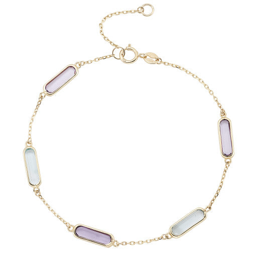 9ct Yellow Gold Amethyst & Blue Topaz Trace Bracelet