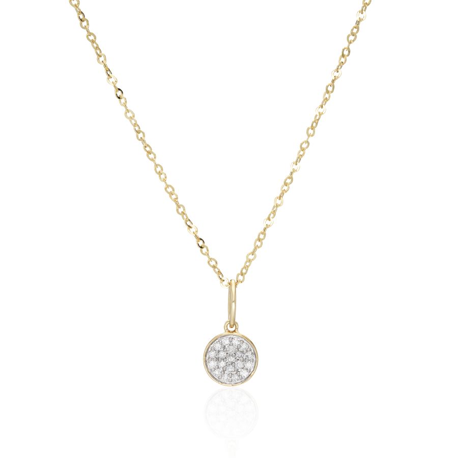 9ct Yellow Gold Flat Disc Diamond Set Pendant and Chain