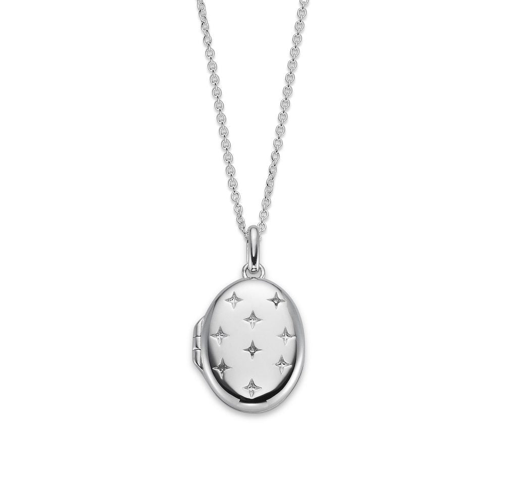 Little Stars Sterling Silver Taylor Oval Diamond Locket And Chain